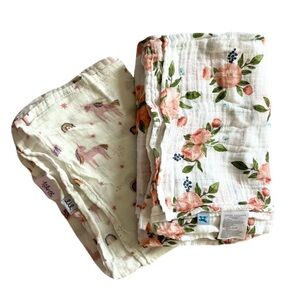 Little Unicorn and Lil North Co. Floral and Unicorn Baby Muslin Swaddles (2)